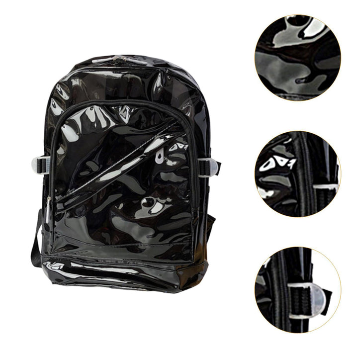 Crofta PVC Backpack Multifunctional Adjustable Gift Bookbag for Camping Hiking Work Black