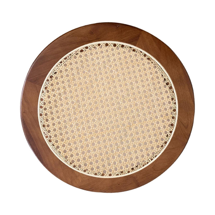 Crofta Rattan Serving Tray Round Cake Dish Dining Room Organizer Guest Room Storage Dark Walnut