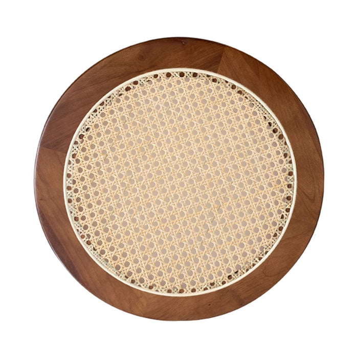 Crofta Rattan Serving Tray Round Cake Dish Dining Room Organizer Guest Room Storage Dark Walnut