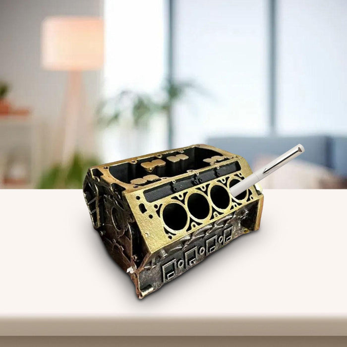 Crofta Pen Holder 3D Printed Engine Block Shaped Meetings Desk Business Card Holder