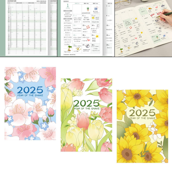 2025 Planner Notebook Gift Year Monthly Daily Planner for School Office Home Cherry Blossom