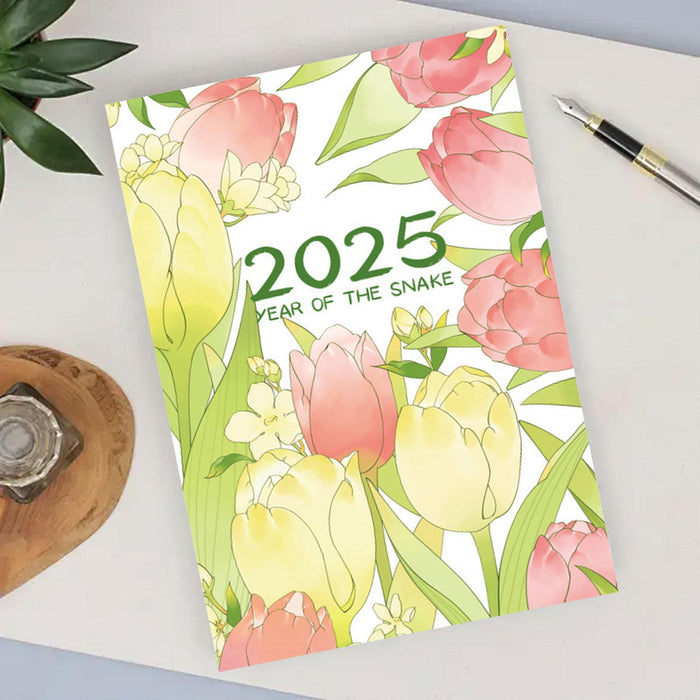 2025 Planner Notebook Gift Year Monthly Daily Planner for School Office Home Tulip