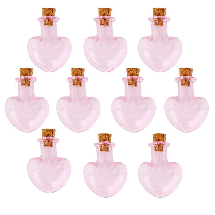 Crofta 10pcs Pink Mini Glass Bottle Vials Bottle Pendant with Cork Stopper -Heart