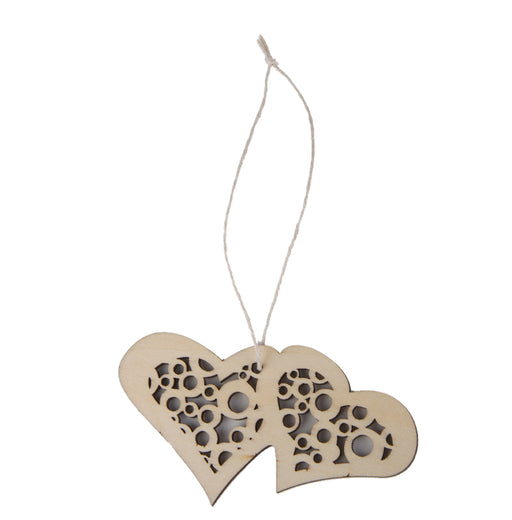 Crofta 10 Laser Cut Double Heart Wood Tag with String