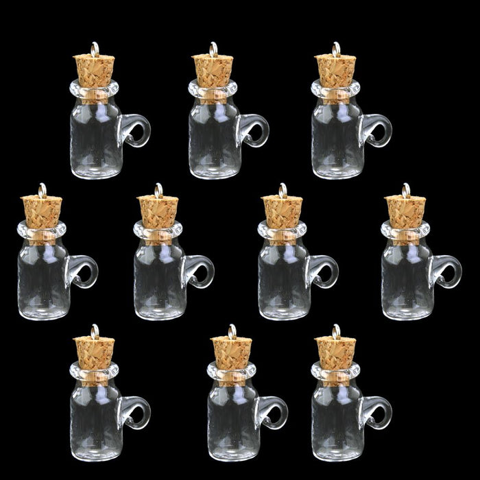 Crofta 10pcs Glass Cork Bottle Jars Vials Wishing Bottles DIY Pendant -cup shape