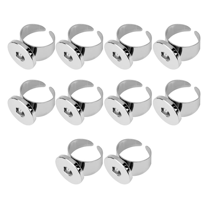 Crofta 10pcs Silver Snap Button Drill Finger Ring fits Noosa Adjustable DIY Jewelry