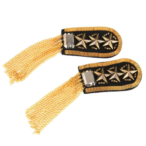 Crofta 1 Pair Military Star Golden Tassel Link Chain Epaulet Shoulder Boards Badge