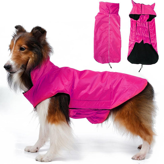 Crofta Waterproof Pet Dog Waistcoat Jacket Fleece Lined Raincoat Clothes L Rose Red