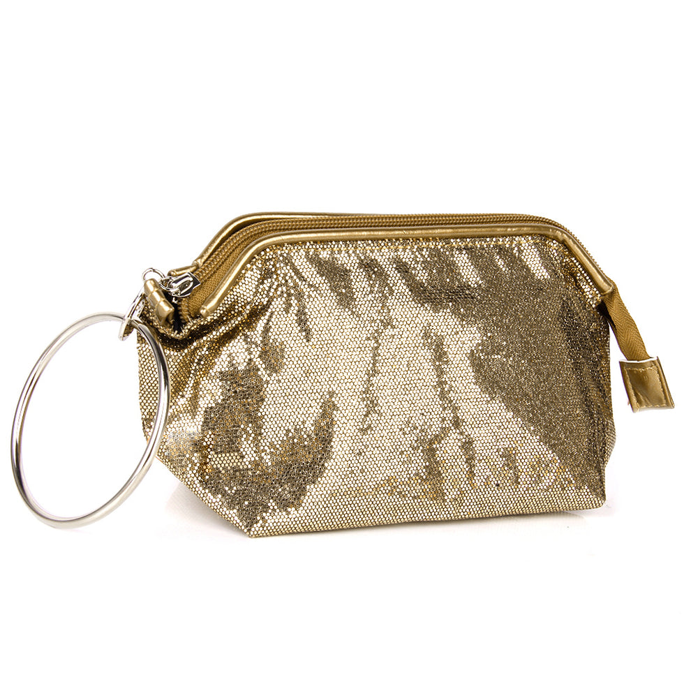 Crofta Dazzling Sequins Travel Cosmetic Makeup Clutch Bag Purse Evening Party Handbag - Antique Bronze