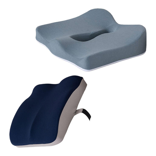 Crofta Memory Foam Seat Cushion Dual Use Back Support for Dining Chairs Outdoor Car Navy blue and gray