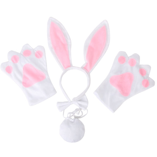 Crofta 1 Set of Rabbit Cosplay Christmas Halloween Costume Outfit Headband Gloves BowTie Tail for Kids Children Party Props Fun Pink+White