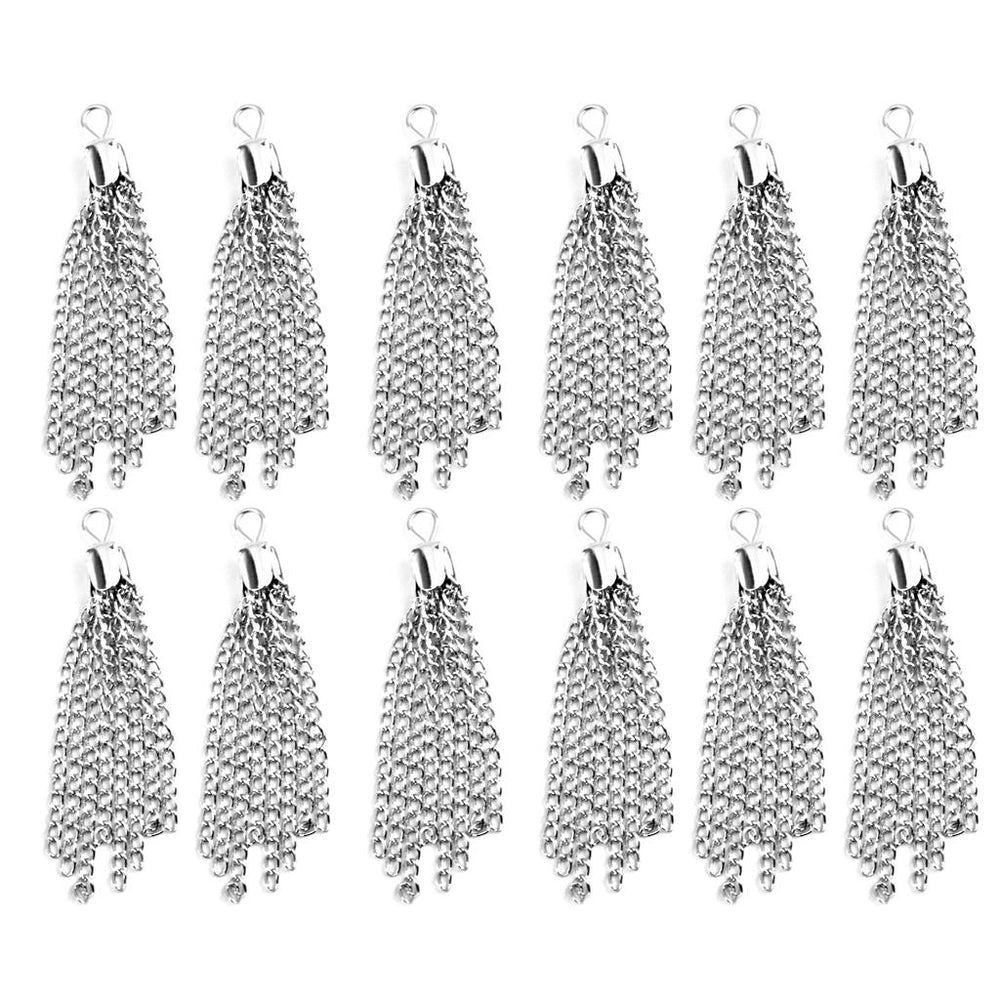 12pcs Sliver Tassel Pendants Charms Jewelry Craft Making DIY