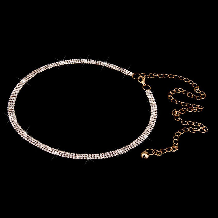 3-Row Crystal Ladies Waist Chain Belt in Gold