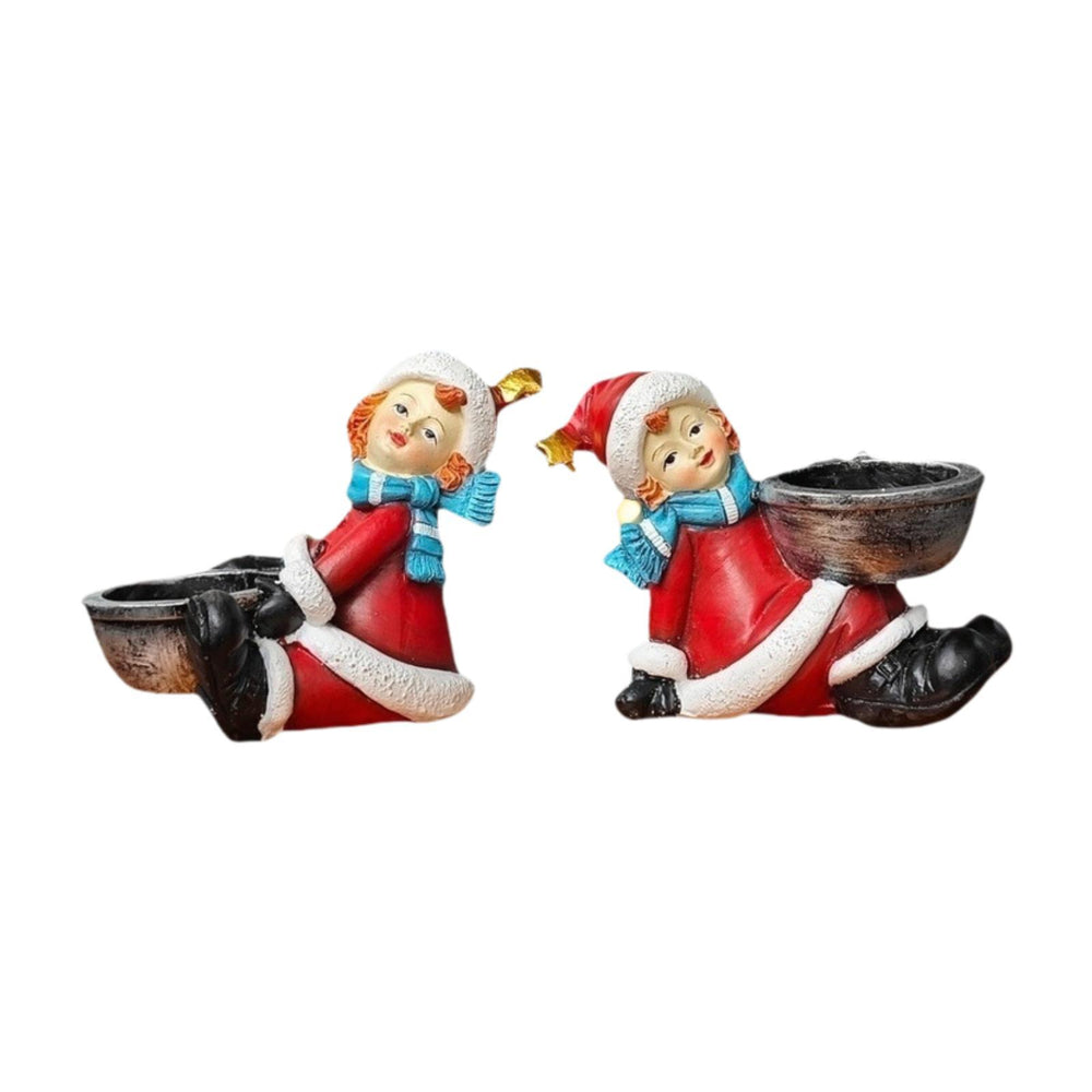 Crofta 2 Pieces Candle Holder Desktop Gifts Decoration Versatile Christmas Figurine