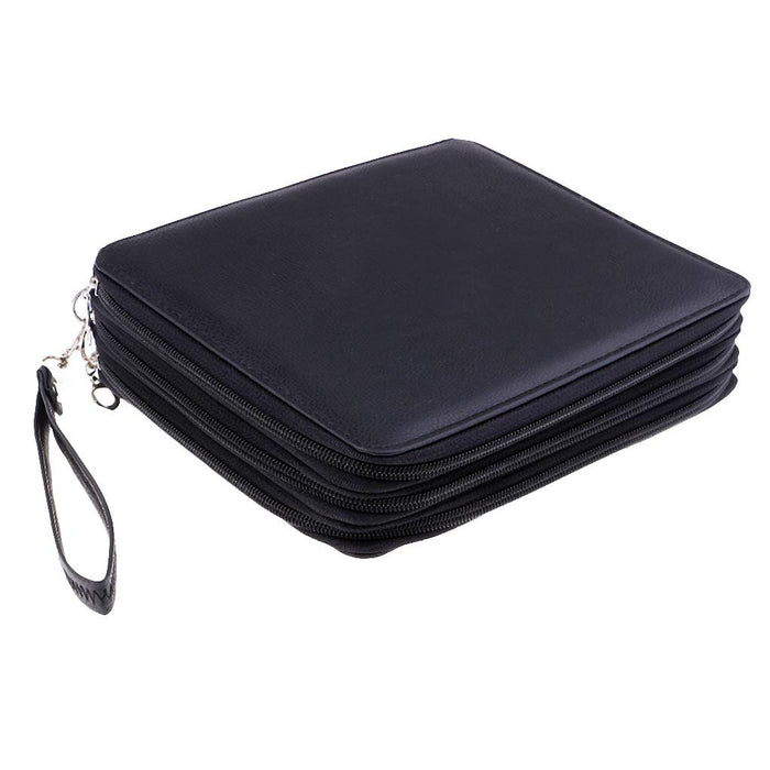 120 Slots PU Leather Pencil Case Portable Colored Pencil Holder Pen Bag Black