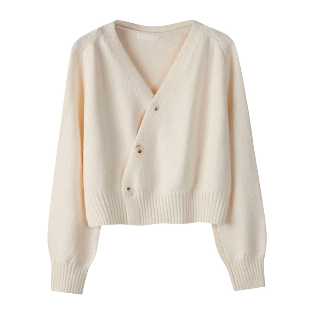 Crofta Women's Cardigan Sweater for Fall Winter Jacket Clothes V Neck Crop Cardigan Apricot