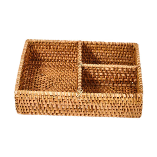 Woven Basket 3 Girds Storage Baskets for Shelves for Bedroom Shelves Cabinet rectangle