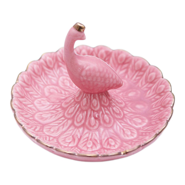 Crofta Peacock Jewelry Tray Gift Women Jewelry Holder for Necklaces Bracelets Rings Pink