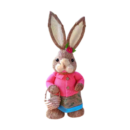 Crofta Woven Rabbit Toy Easter Rabbit Statue Office Photo Prop Straw Bunny Figurine Style J