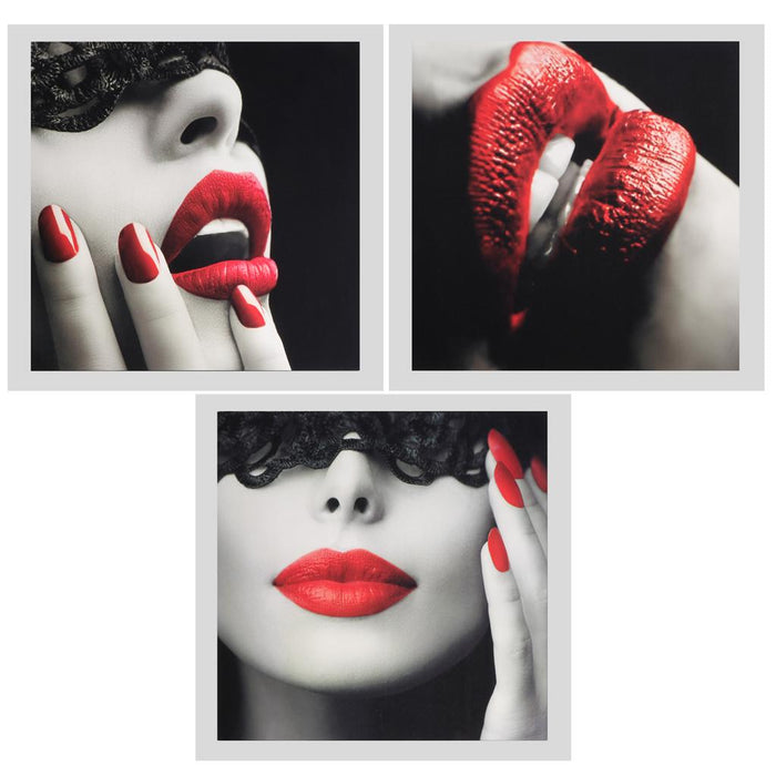 3Pcs Modern Art Oil Painting Canvas Picture Red Lips Wall Home Decor 40x40cm No Frame