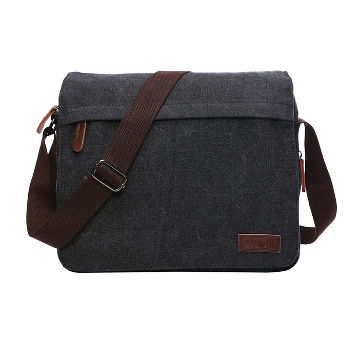 Crofta Men Shoulder Bag Zipper Canvas Business Computer Bag for Camping Cycling Gym Black