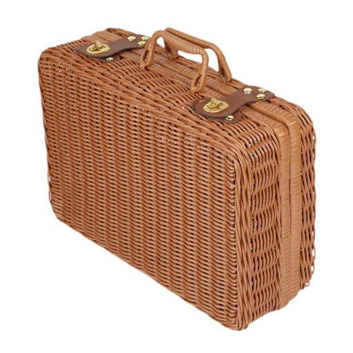 Crofta Imitation Rattan Storage Basket with Lid Suitcase for Household Travel Table L