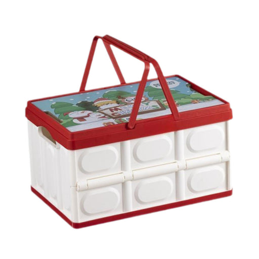 Foldable Storage Box Container Stackable Portable Crates for Snack Toy Books white red handles