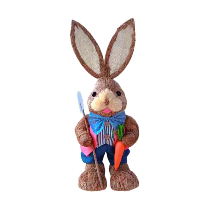 Crofta Woven Rabbit Toy Easter Rabbit Statue Office Photo Prop Straw Bunny Figurine Style I