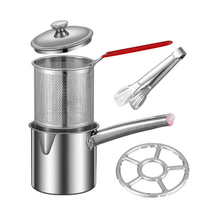 Stainless Steel Deep Fryer Pot Small Deep Fryer Pot for Picnic Frying Baking Combo 1.8L