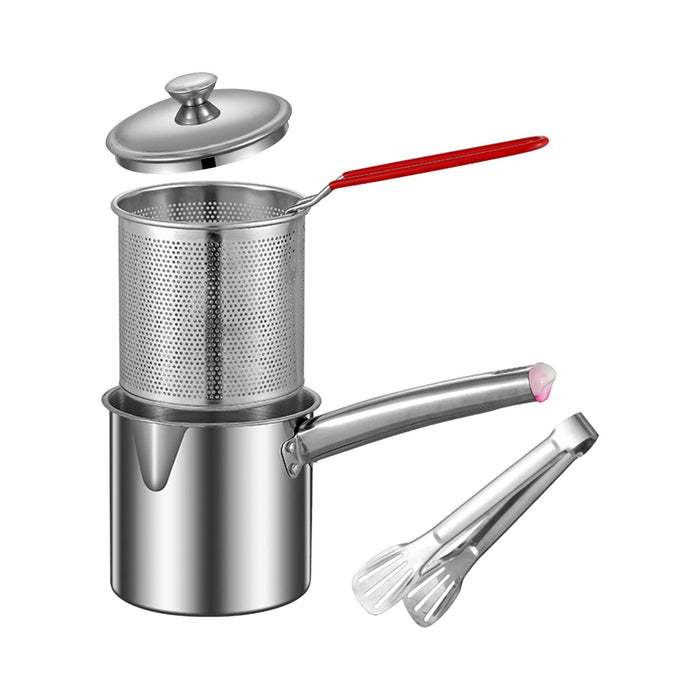 Stainless Steel Deep Fryer Pot Small Deep Fryer Pot for Picnic Frying Baking With Tongs 1.2L