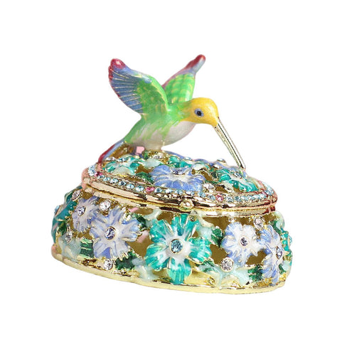 Crofta Enamel Jewelry Storage Box Gift Travel with Lid Xmas Hummingbird Trinket Box