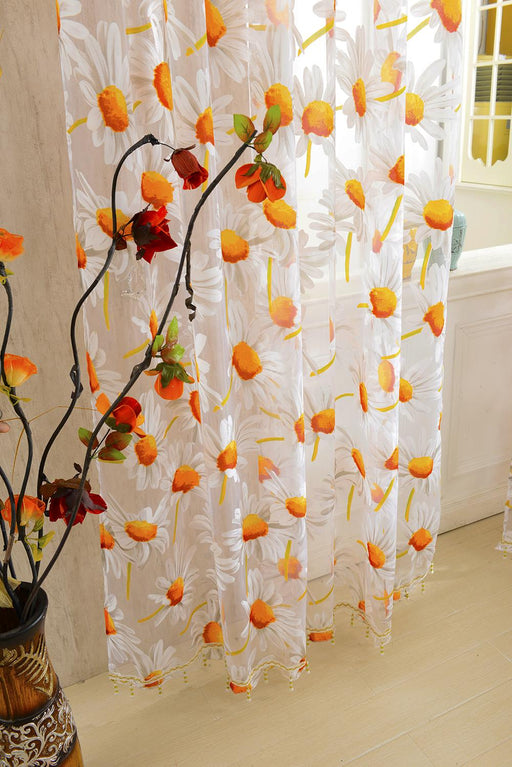 Crofta 1x2M Sunflower Voile Window Burnt-Out Curtain Sheer Panel Balcony Divider