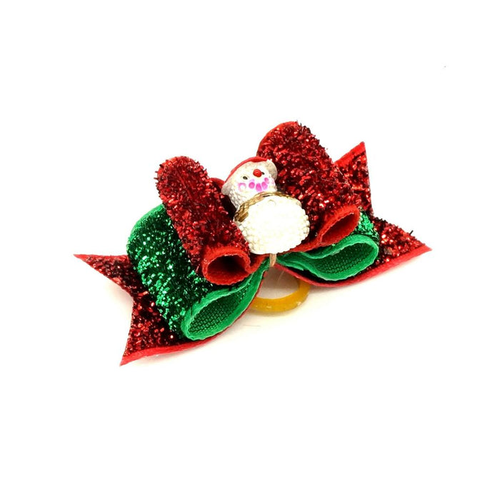 Crofta Christmas Pet Dog Hair Rubber Band Rope Snowman Ribbon Bow Hair Grooming