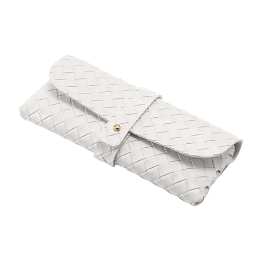 Crofta Woven PU Leather Glasses Case Button Closed Soft Glasses Pouch Bag for Women White