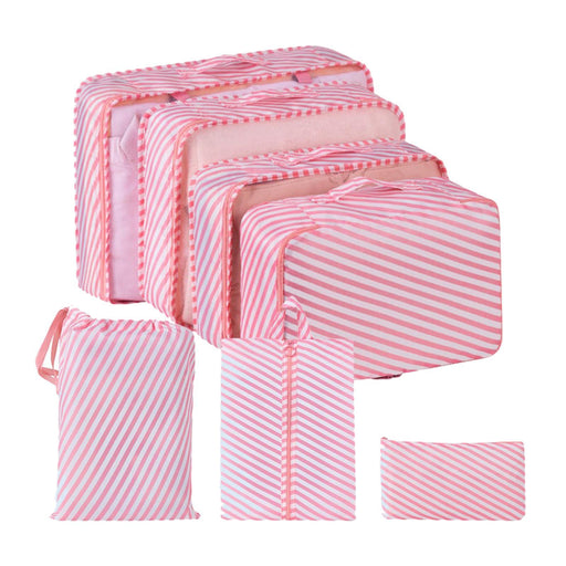 7x Packing Cubes Luggage Packing Organizers for Family Breaks Business Trips Pink Stripes