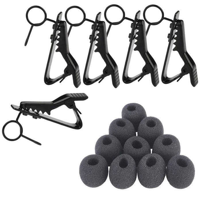 Crofta 10 Pieces Sponge Foam Lapel Mic Windsceen Covers With 5 Pieces Metal Tie Crocodile Clips for Lavalier Microphone Parts