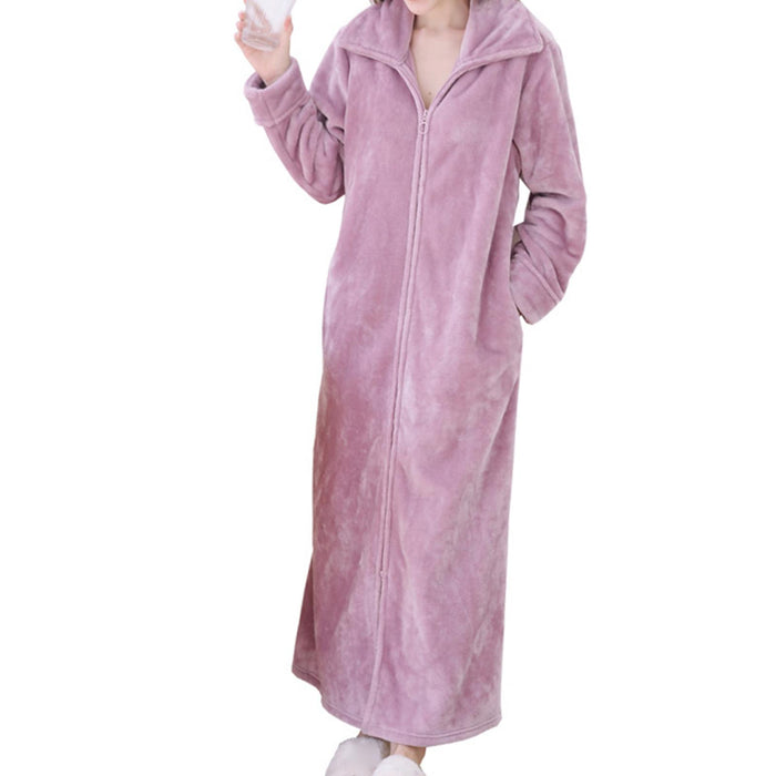 Wearable Blanket Sweatshirt Long Zipper Front Nightgown Thick Onesie Pajamas Women Purple XL