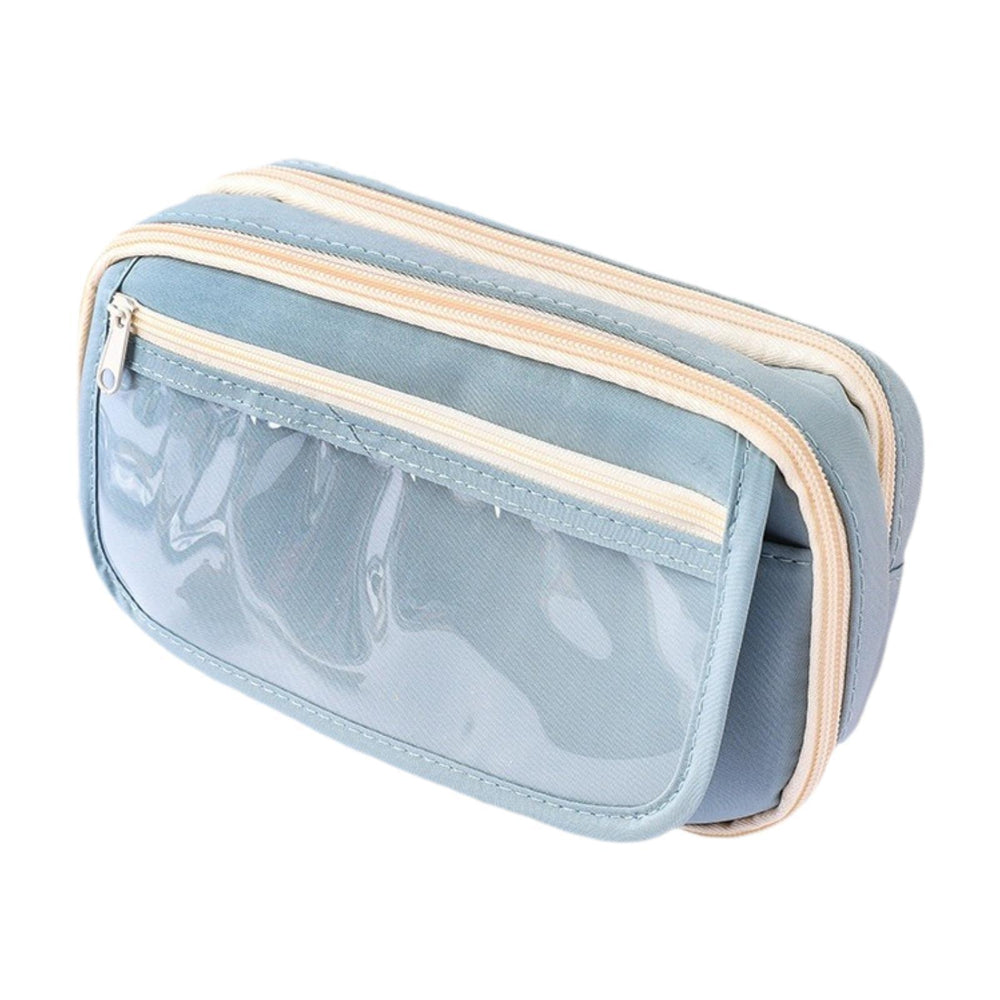 Crofta Pencil Case Toiletry Bag Zipper Canvas Pencil Pouch for Teens Children Women Blue