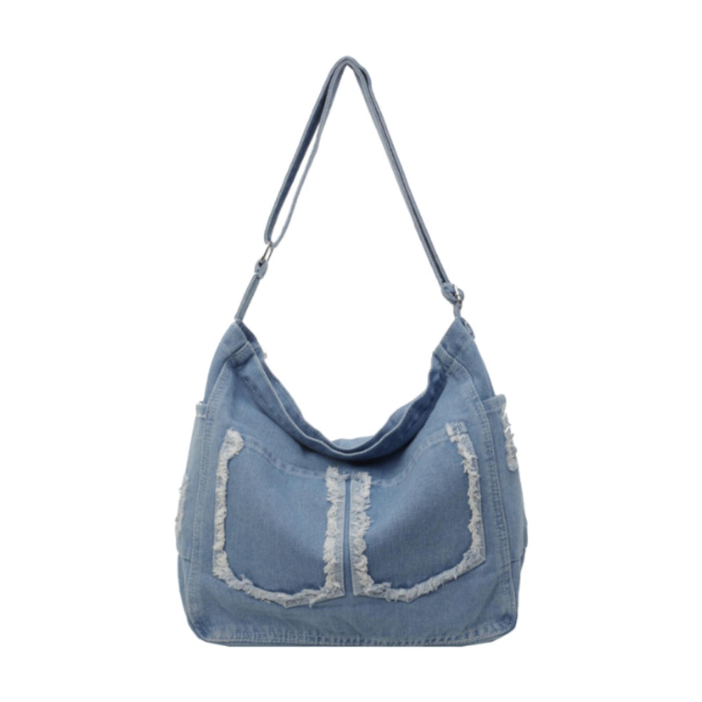 Crofta Women Denim Shoulder Bag Travel Shoulder Bag Retro Style Pouch Jean Tote Bag Light Blue