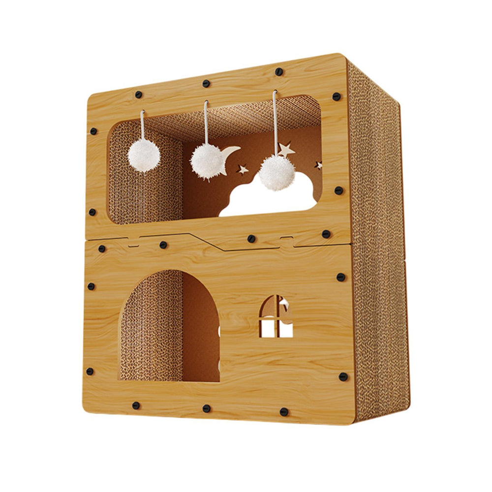 Crofta Cat Scratcher House Hideaway Cardboard Cat House Kitten Pet Gift Indoor Cats without door curtain