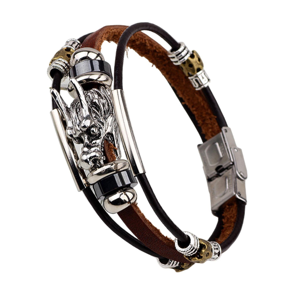 Crofta PU Leather Bracelet Goth Casual Ethnic for Men Women Fashion Buckle Bracelet