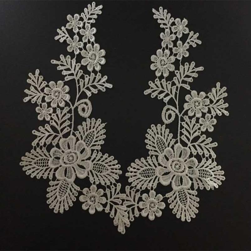 1Pair Embroidered Neckline Collar Flower LaceTrimming Applique White