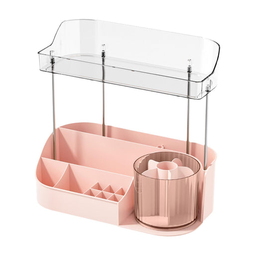 Crofta Makeup Desk Organizer Versatile Cosmetic Storage for Desktop Bathroom Office Pink Double