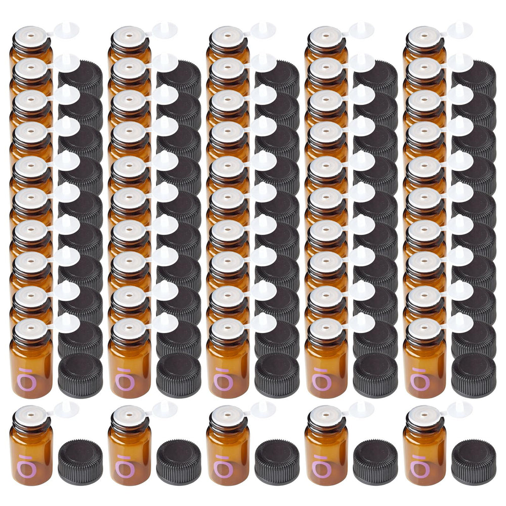 Crofta 100Pcs Essential Oil Bottles with Cap Sample Bottles Travel Mini Glass Vials with Flip Plug