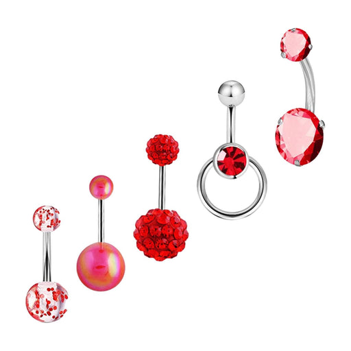 Crofta 5x Belly Button Rings for Women 1.6mm Stainless Steel Belly Piercing Jewelry Red