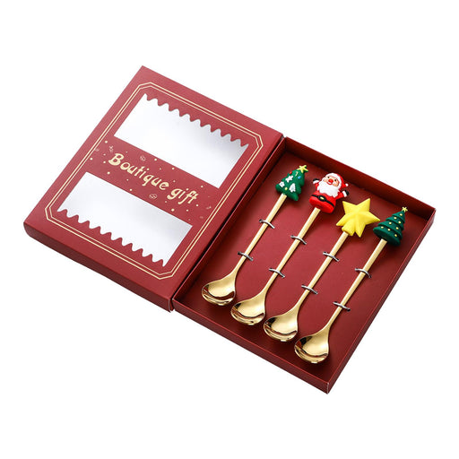 4 Pieces Christmas Cutlery Utensils Spoons Forks for Wedding Kitchen Holiday Spoon red box