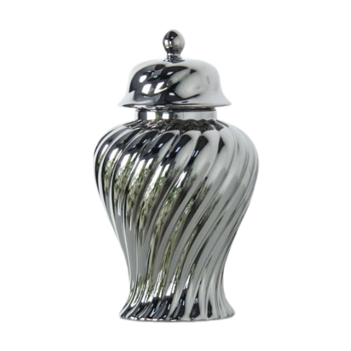 Crofta Ceramic Flower Vase Ceramic Ginger Jar with Lid for Bookshelf Party Entrance Silvery