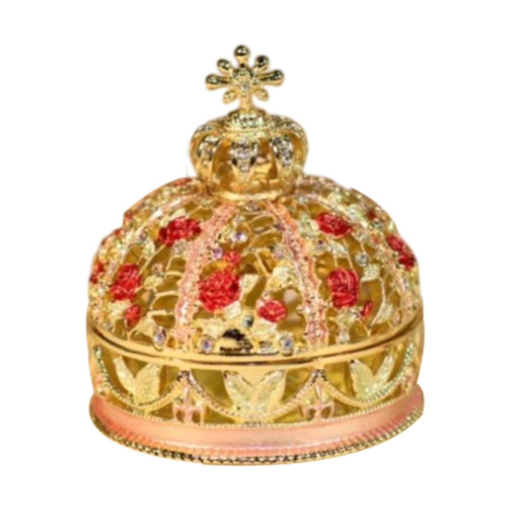 Crofta Crown Jewelry Box Tabletop with Enamel Rhinestones for Earring Rings Pendant Pink