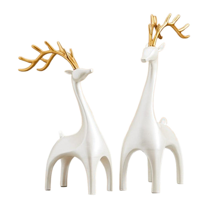 Crofta 1 Pair Elk Deer Statues Figurines for Bedroom Handicraft Tabletop Decoration White