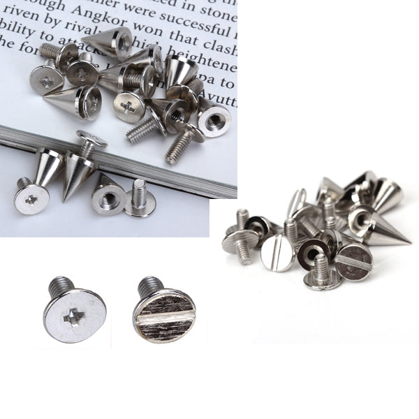 Crofta 10 Sets Cone Screwback Spikes Studs 10mm Silver